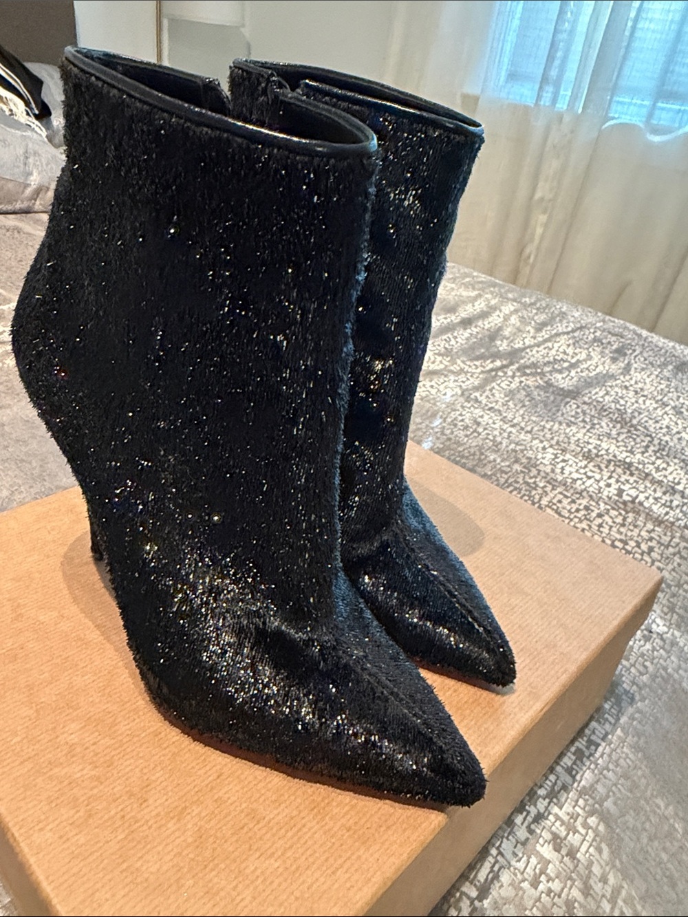 Louis Vuitton Black Sparkle Pointed Ankle Boots